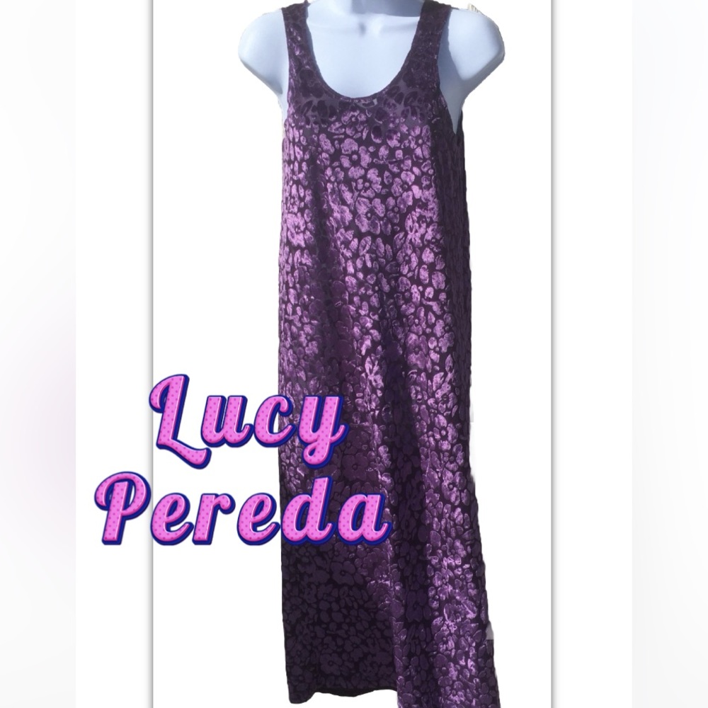 Lucy Pereda Purple Sheer Velvet Floral Full Length Nightgown Womens S Small
